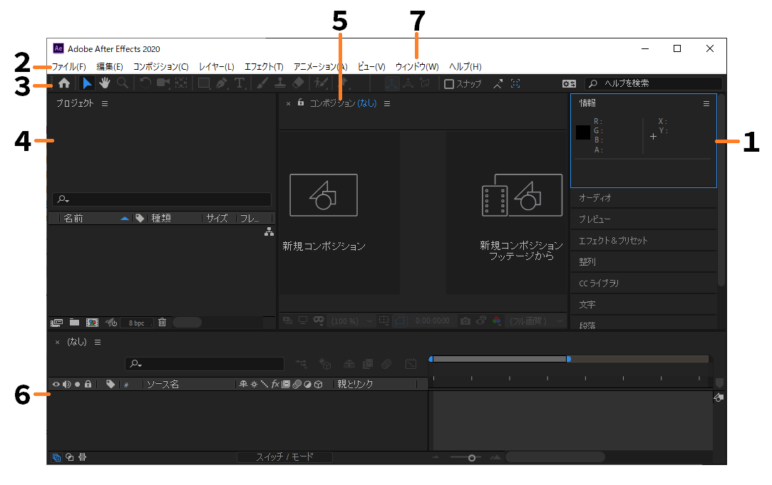 Affter Effectsのレイアウト画面