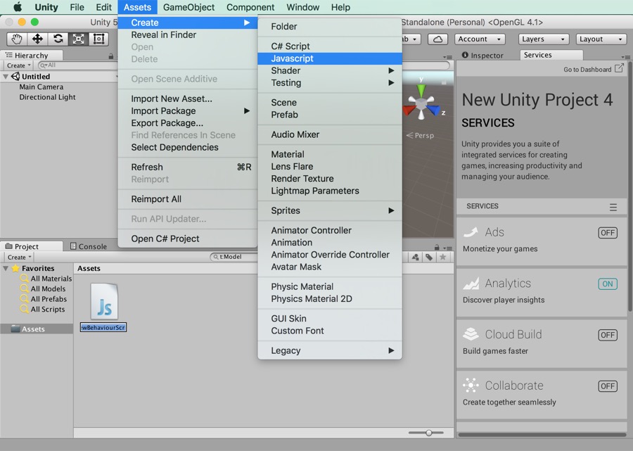 Unityの統合開発環境の画面