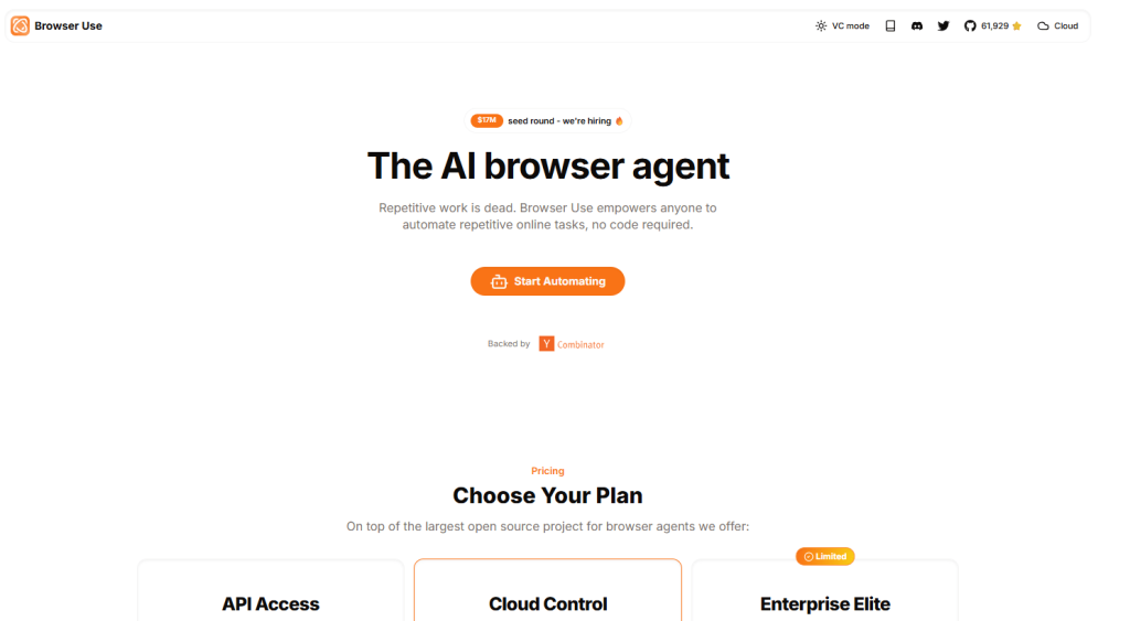 Browser Use公式サイトのキャプチャ