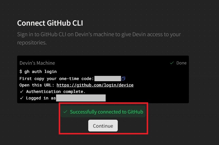 メッセージを確認して「Continue」をクリック
