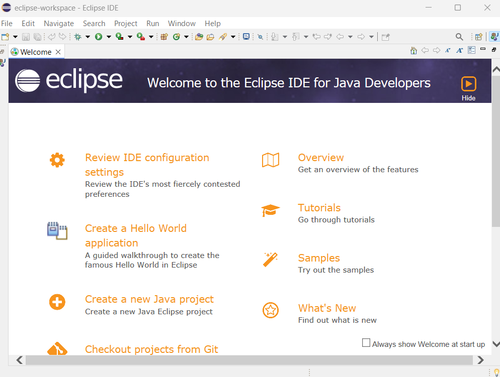 「Eclipseインストール」Eclipseが立ち上がる