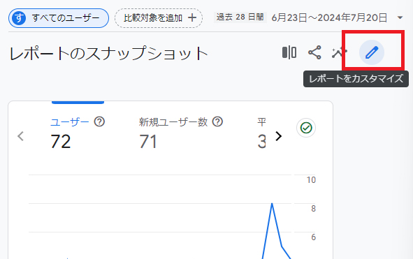 右上の「レポートをカスタマイズ」をクリック