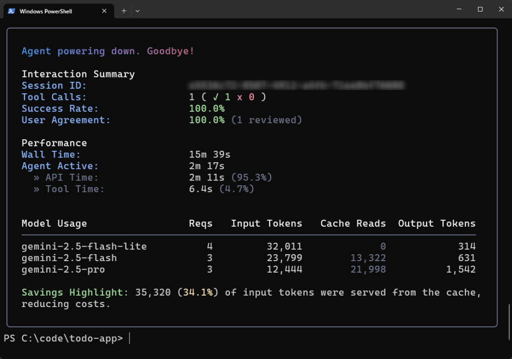 セッションのサマリーが表示