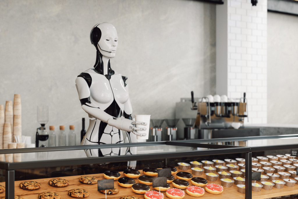 飲食店でコーヒーをサーブするロボット