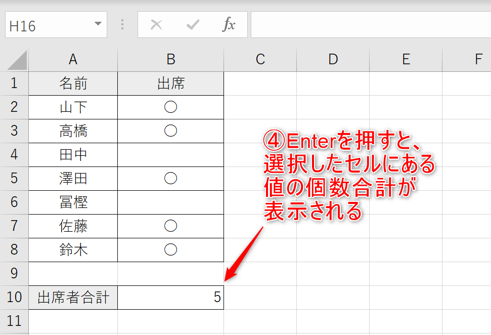 個数合計の表示