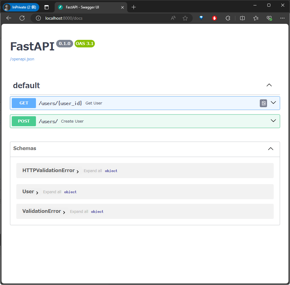 「FastAPI」2種類のAPI確認