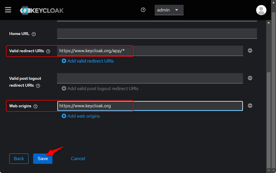 Valid redirect URIsとWeb originsの入力