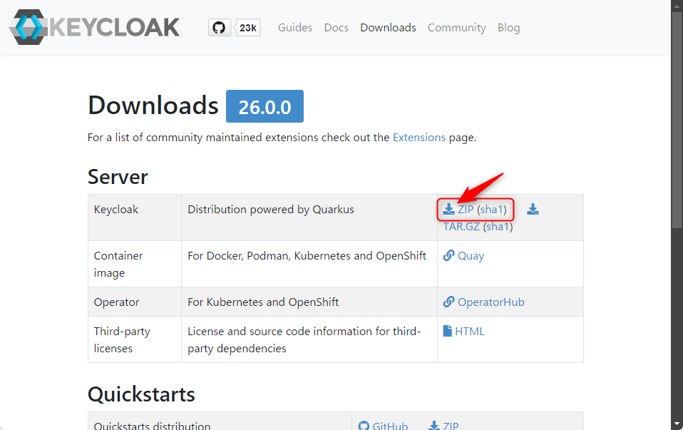 keycloak-26.0.0.zipをダウンロード