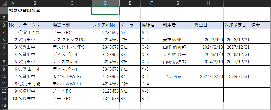 Excelの管理状況