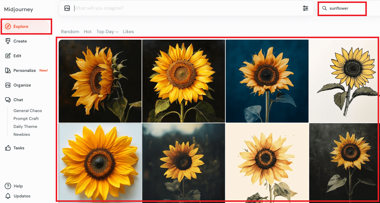 Midjourney-他のユーザが生成した画像検索