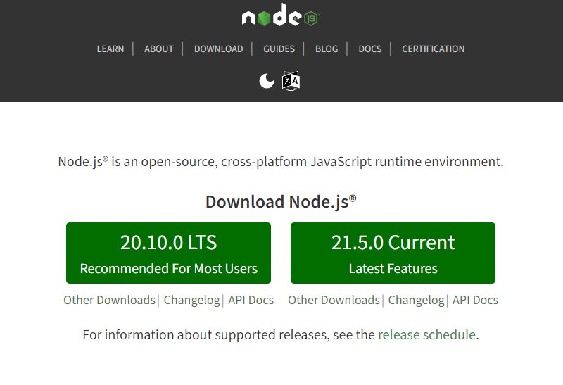 MUIの環境構築-公式サイトからNode.jsをダウンロード