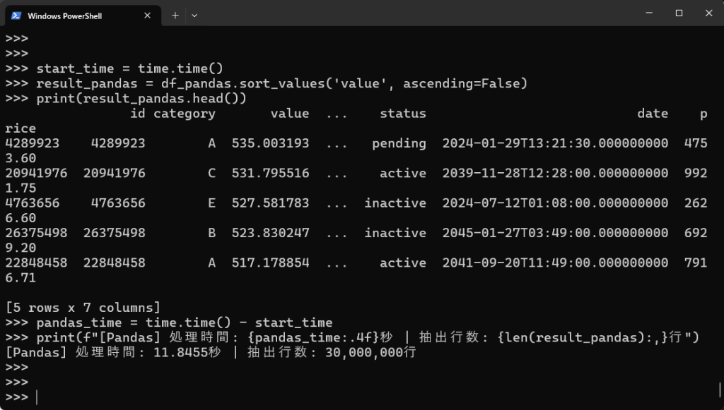 pandas-データの並び替え（ソート）処理