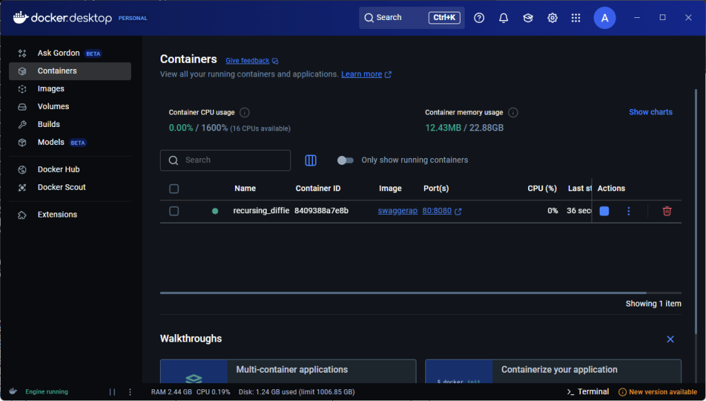 Docker Desktopでコンテナが立ち上がっているか確認