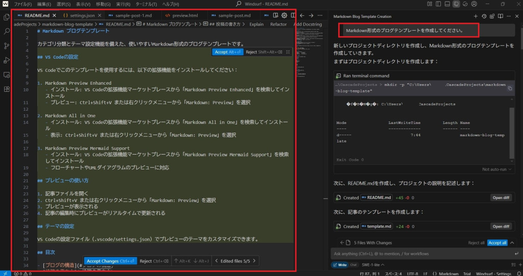 ブログのテンプレートを生成
